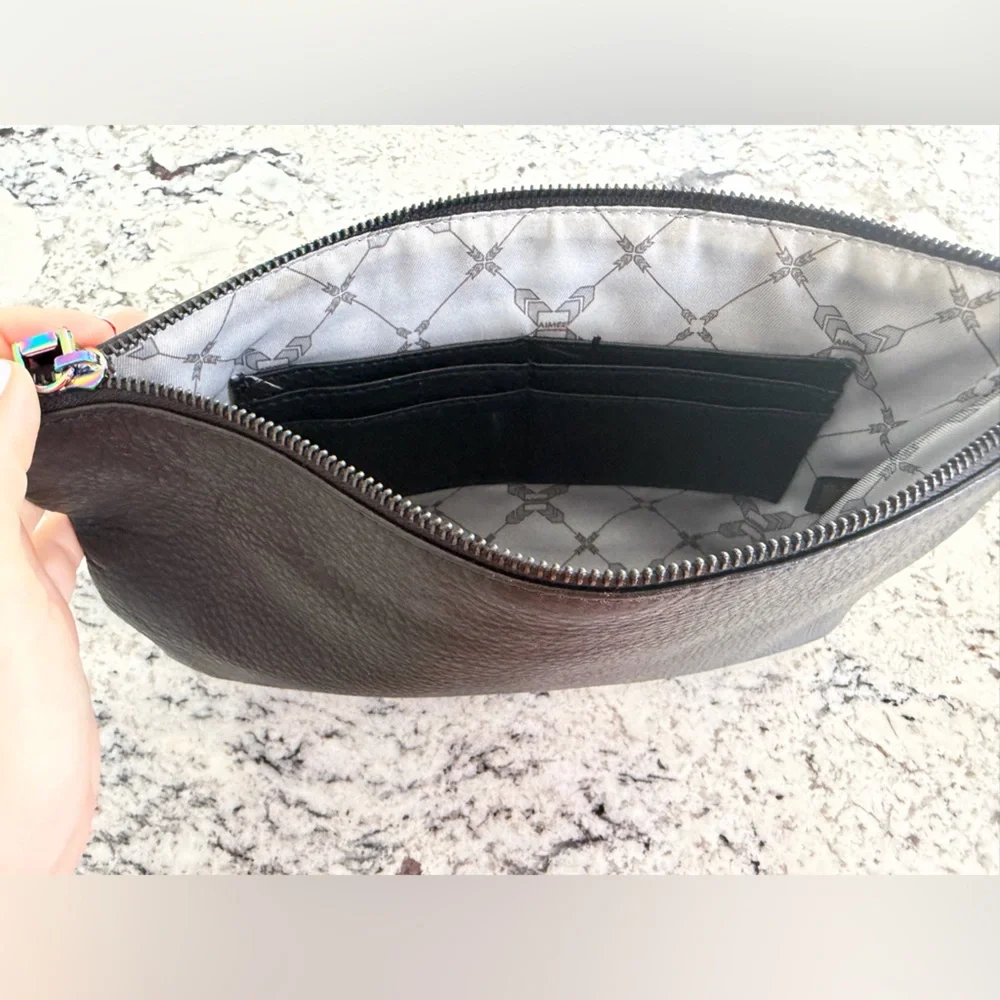 Aimee Kestenberg Black Pebbled Leather Wristlet Clutch with Eyes Eye Love